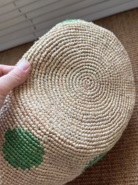 NATURAL Handwoven Raffia Straw Tote Handbag, Polka Dots, 40x40 cm