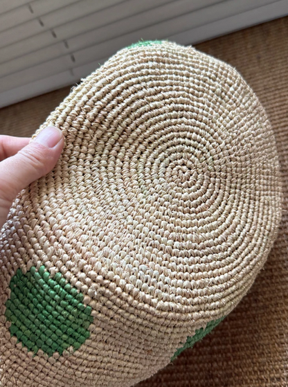 NATURAL Handwoven Raffia Straw Tote Handbag, Polka Dots, 40x40 cm