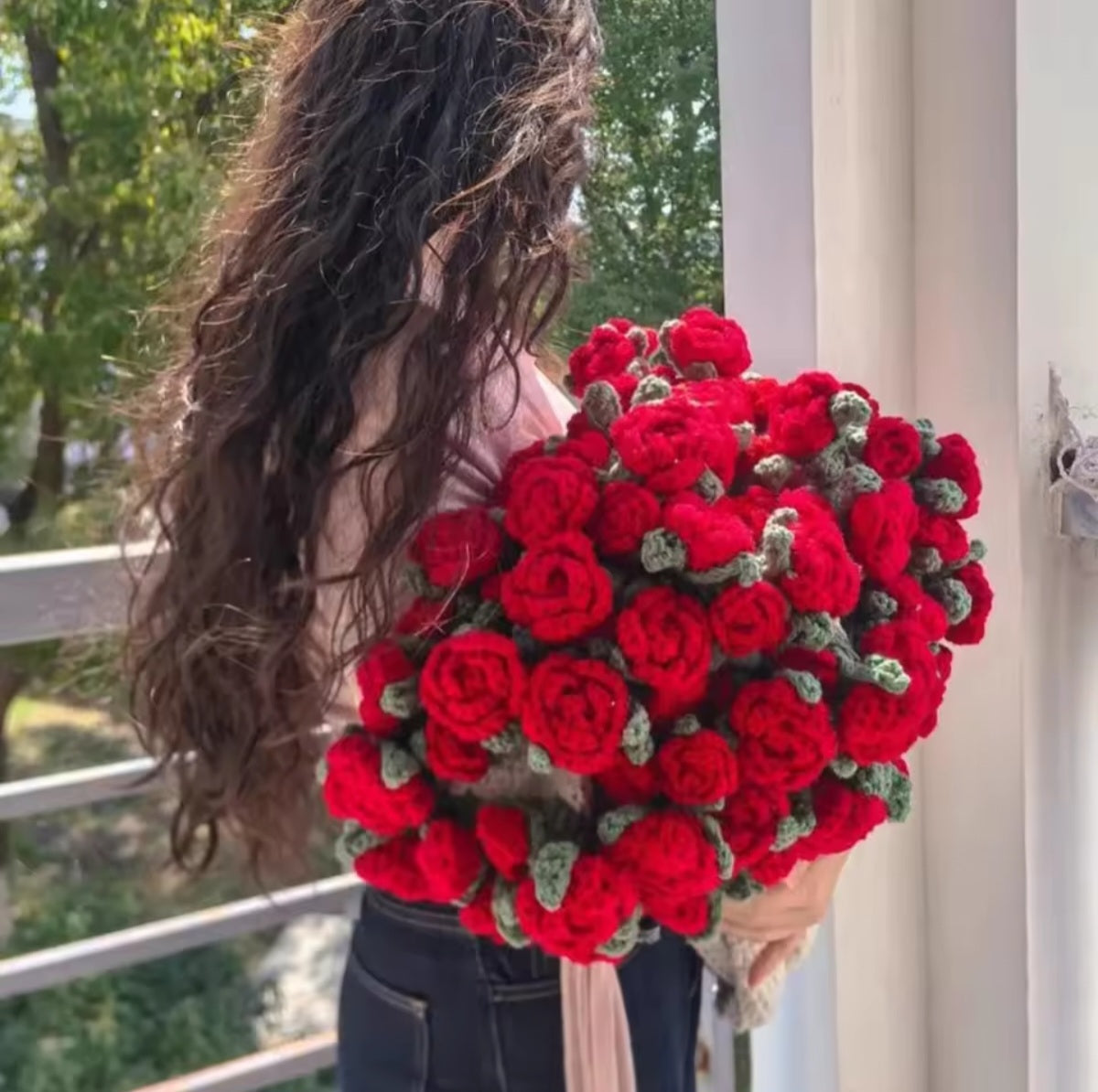 DIY Crochet Kit to Make Flower Bouquet Blanket, Red Roses, All Craft Materials Included