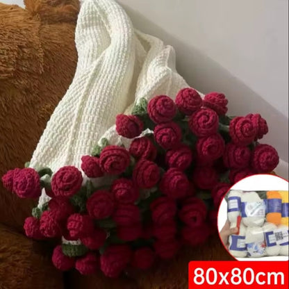 DIY Crochet Kit to Make Flower Bouquet Blanket, Red Roses, All Craft Materials Included