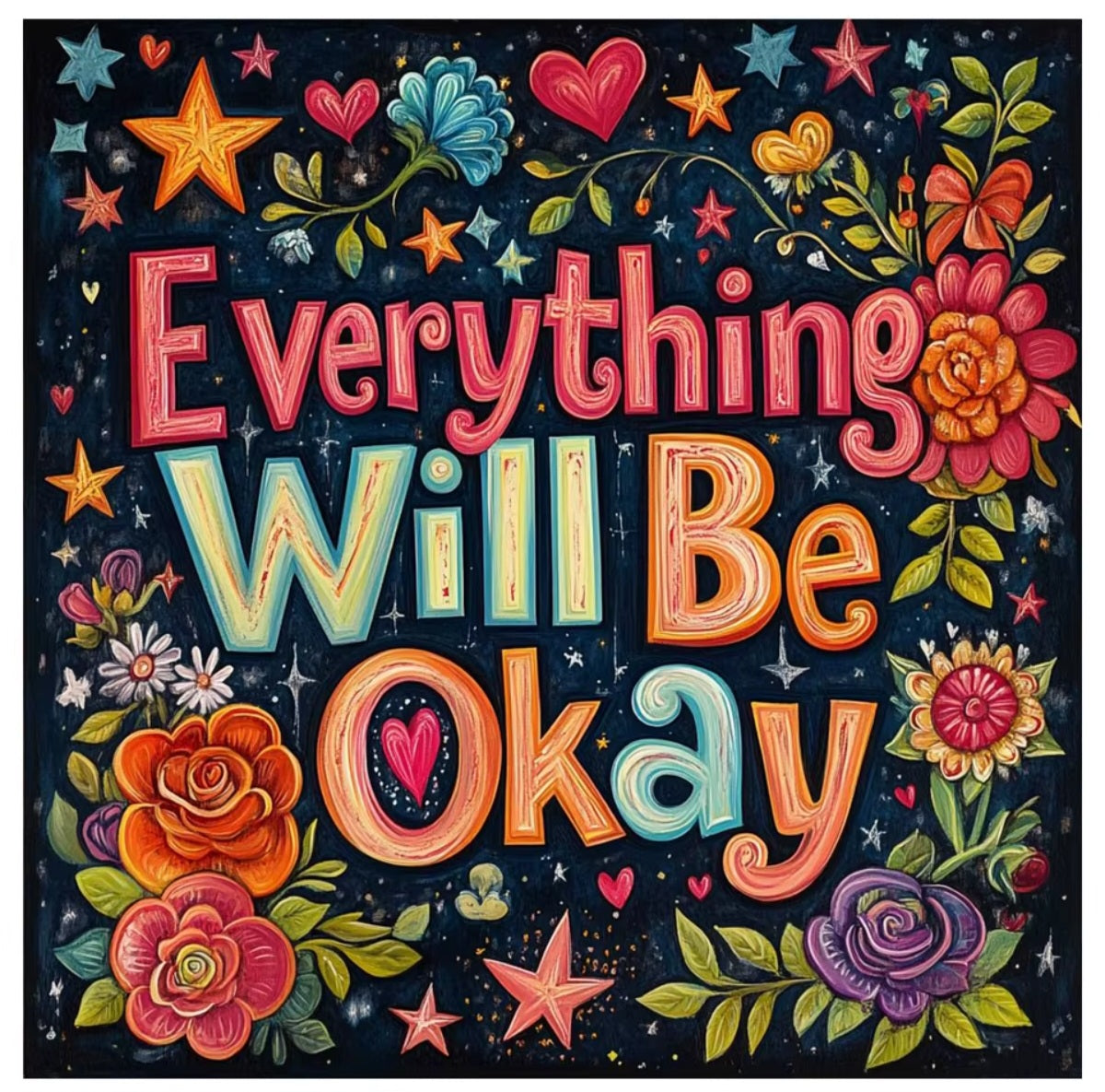 DIY Embroidery Kit, Make Wall Decor, Everything Will Be OK, 11/14 CT, Motivational