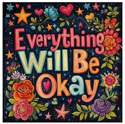 DIY Embroidery Kit, Make Wall Decor, Everything Will Be OK, 11/14 CT, Motivational