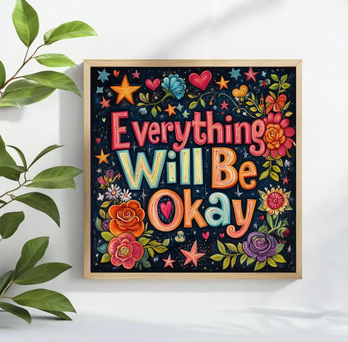 DIY Embroidery Kit, Make Wall Decor, Everything Will Be OK, 11/14 CT, Motivational