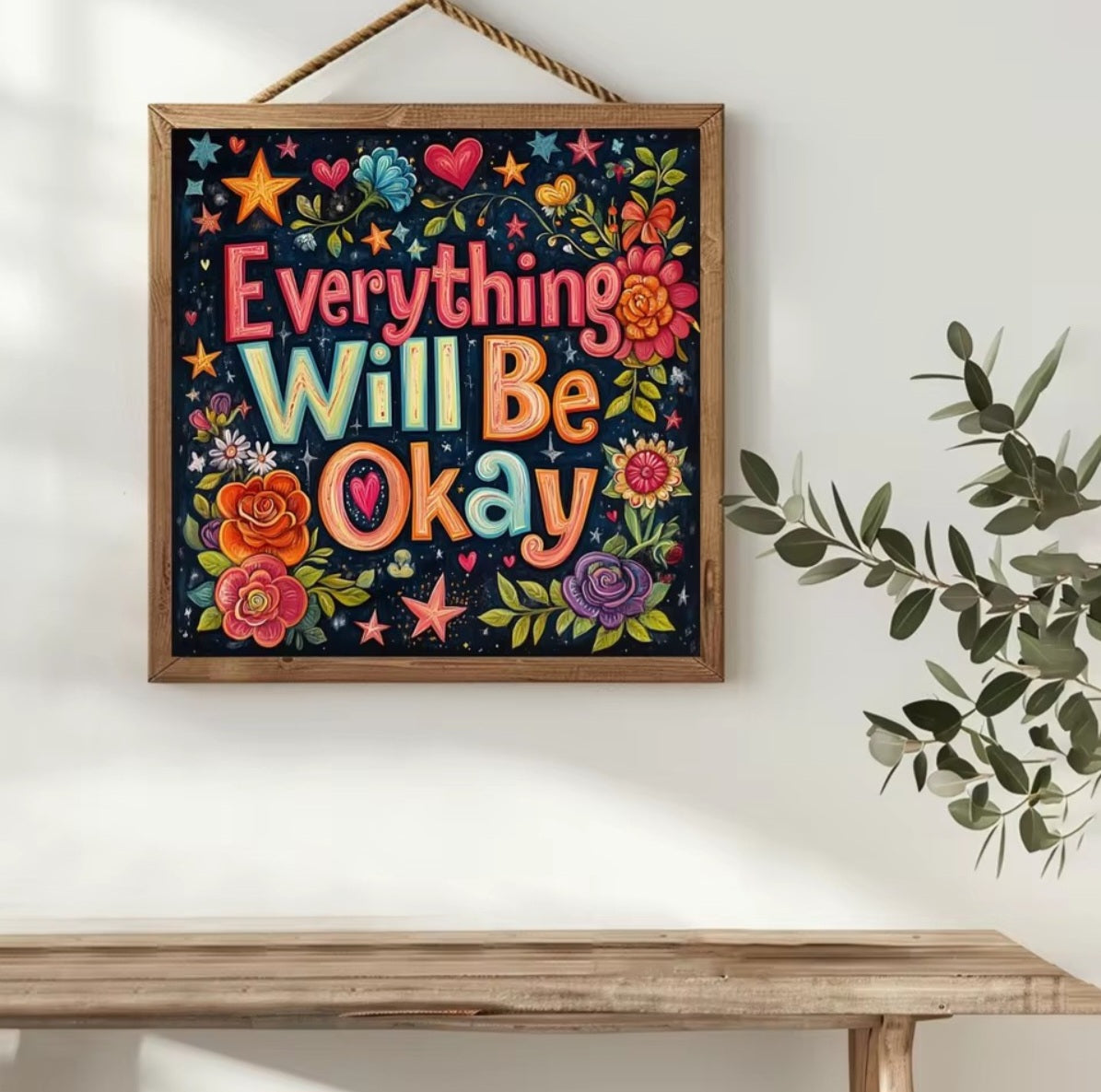 DIY Embroidery Kit, Make Wall Decor, Everything Will Be OK, 11/14 CT, Motivational