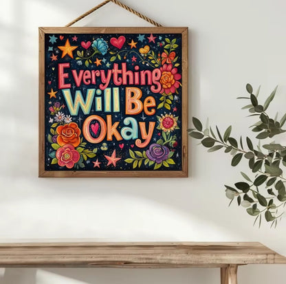 DIY Embroidery Kit, Make Wall Decor, Everything Will Be OK, 11/14 CT, Motivational