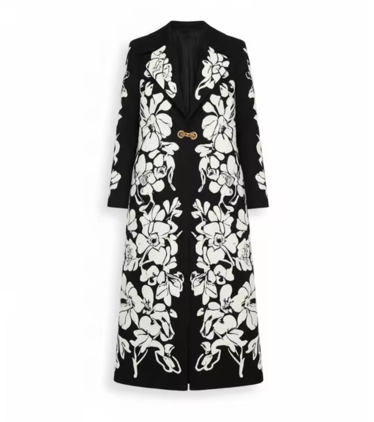 Formal Dress Coat, Black White, Floral, Long, Structured, for 3 Seasons