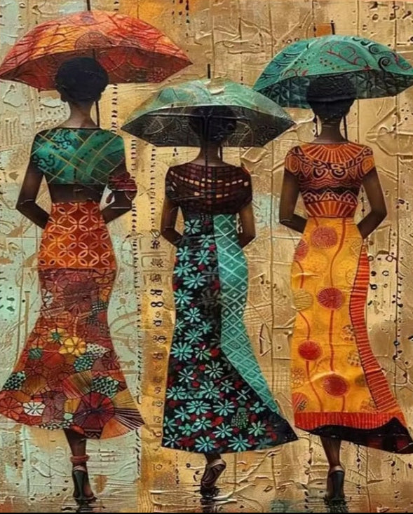 Printed Cross Stitch DIY Kit, Black Ladies with Flair, Embroidery Aida 11/14 CT