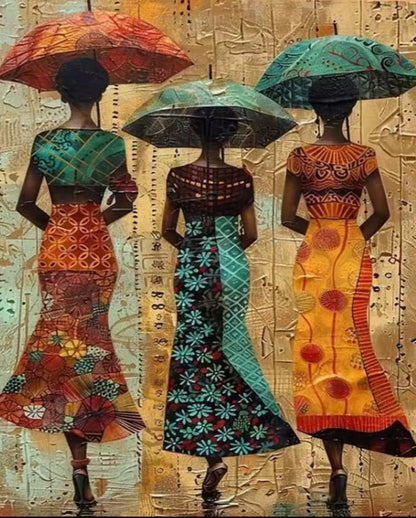 Printed Cross Stitch DIY Kit, Black Ladies with Flair, Embroidery Aida 11/14 CT
