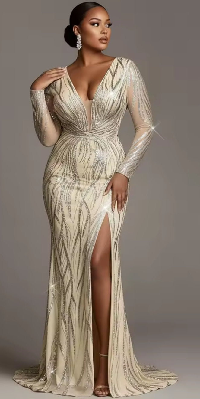 Gala Dress, Sequin Maxi, Lining, Split, Plus Sizes, Formal, Date, Bride Dance