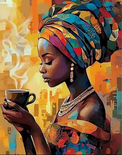 Kit de Peinture par Numéros DIY, Thème Femme Afro et Soin de Soi, Toile en Lin
