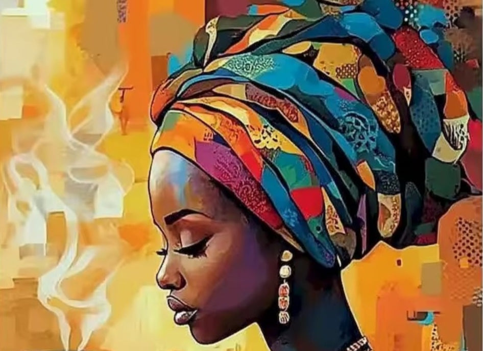 Kit de Peinture par Numéros DIY, Thème Femme Afro et Soin de Soi, Toile en Lin