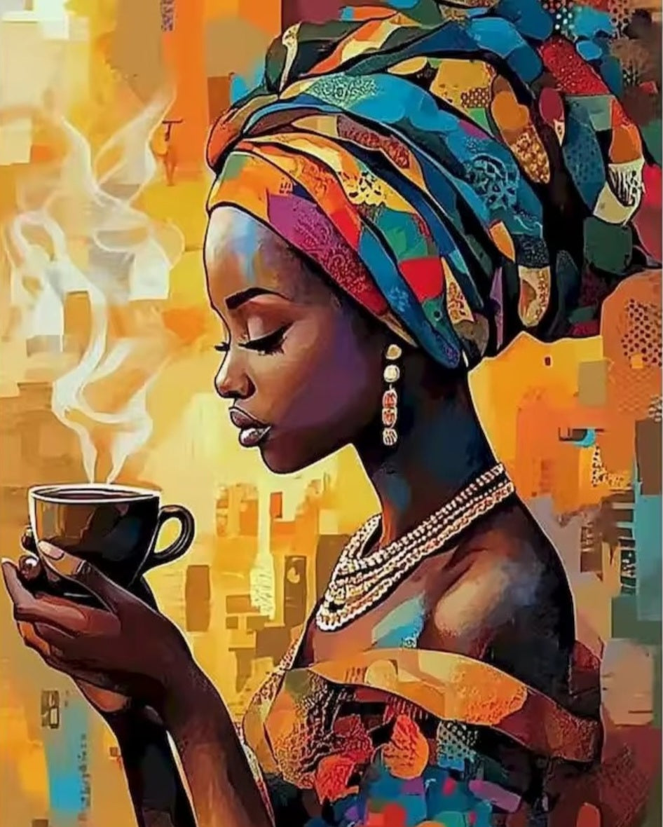 Kit de Peinture par Numéros DIY, Thème Femme Afro et Soin de Soi, Toile en Lin