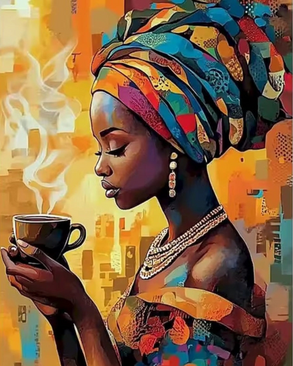 Kit de Peinture par Numéros DIY, Thème Femme Afro et Soin de Soi, Toile en Lin