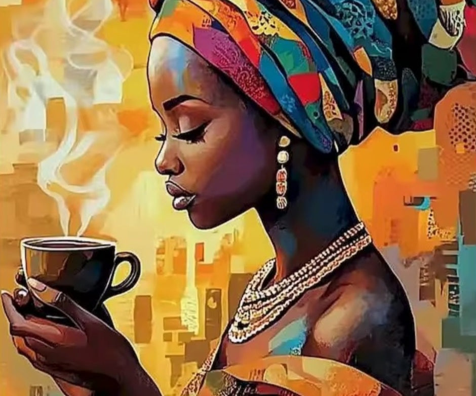 Kit de Peinture par Numéros DIY, Thème Femme Afro et Soin de Soi, Toile en Lin
