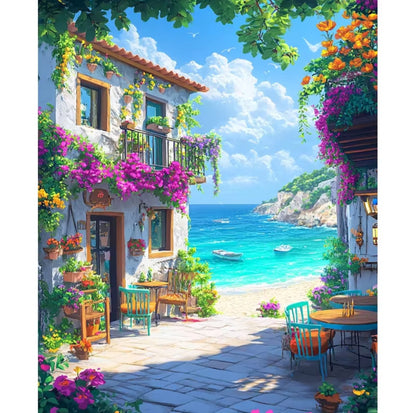 DIY Paint by Number Kit, Summer Seaside Villa, Linen