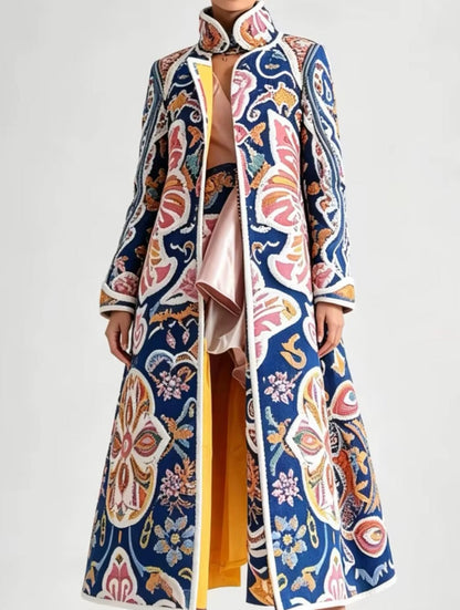 Formal Dress Coat, Paisley Multicolor, Lining, Long, Structured, for 3 Seasons