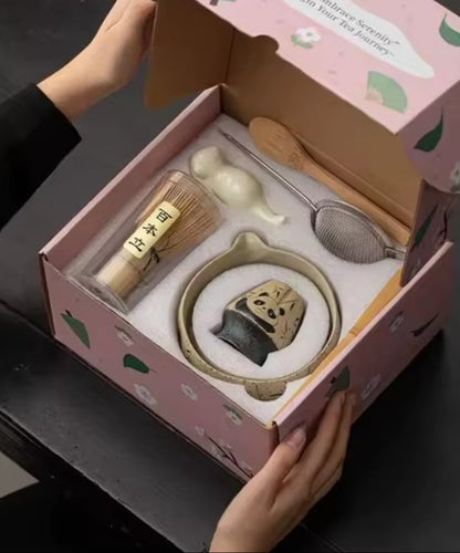 Kit de té Matcha, diseño floral de cristal de hielo, tonos rosa blanco, 4 u 8 piezas, cepillo de bambú, paño de té, suministro para fiestas, regalo para té de alta calidad