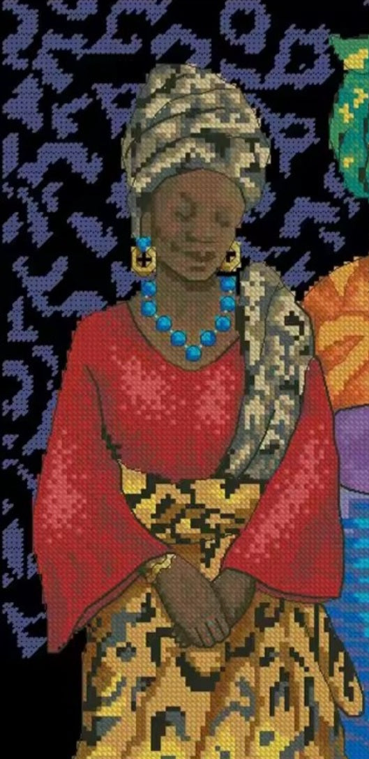 Yoruba Women Assemble in Africa, Printed Cross Stitch Kit, 11/14/16/18 Counts
