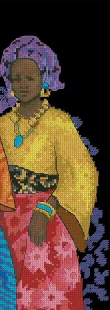 Yoruba Women Assemble in Africa, Printed Cross Stitch Kit, 11/14/16/18 Counts
