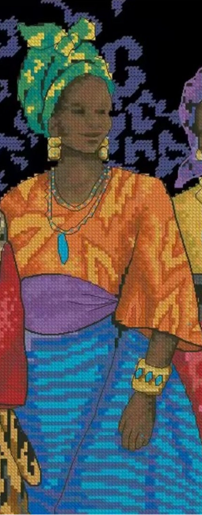 Yoruba Women Assemble in Africa, Printed Cross Stitch Kit, 11/14/16/18 Counts