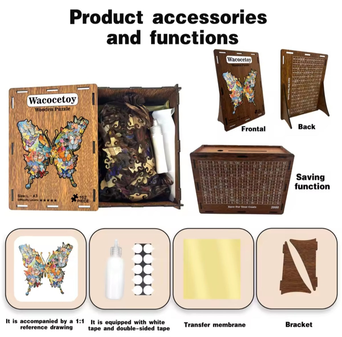 Puzle de Madera, Forma Única de Mariposa, 5mm de Grosor, Diversión para Fiestas de las 4 Estaciones, Amantes de la Naturaleza, Conservar como Decoración
