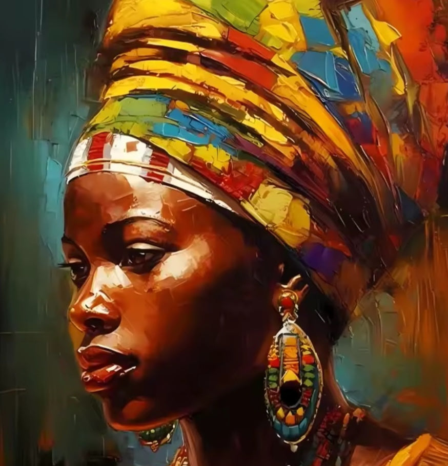 Kit de broderie diamant à faire soi-même, Femmes africaines des Caraïbes d'une élégance traditionnelle, Couleurs DMC, Mosaïque collée, Cadeau Diaspora