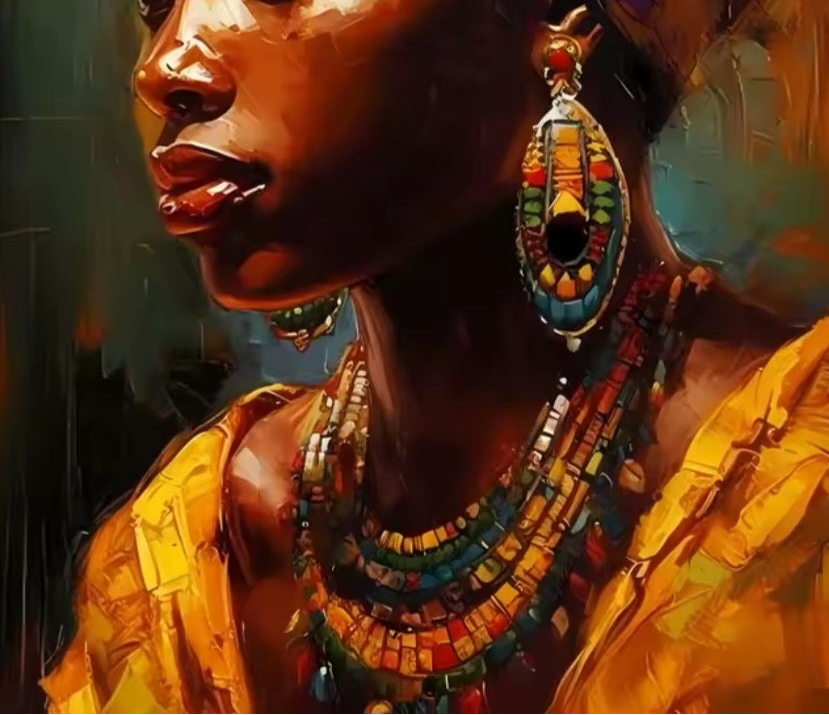 Kit de broderie diamant à faire soi-même, Femmes africaines des Caraïbes d'une élégance traditionnelle, Couleurs DMC, Mosaïque collée, Cadeau Diaspora