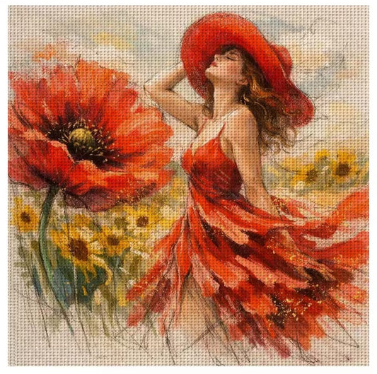DIY Printed Cross Stitch Kit, Wind Blown, Embroidery, 11 /14/16 CT, 30x30, Beginners