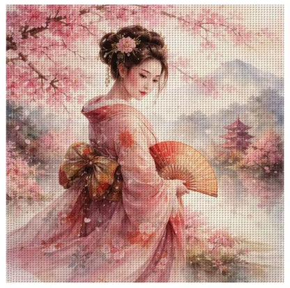 DIY Printed Cross Stitch Kit, Demure Blossoms, Embroidery, 11 or 14 CT, 50x50, Beginners