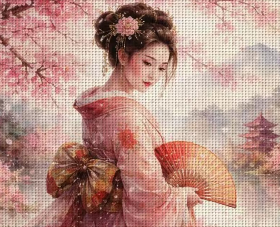 DIY Printed Cross Stitch Kit, Demure Blossoms, Embroidery, 11 or 14 CT, 50x50, Beginners