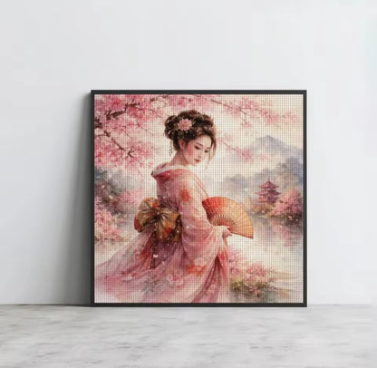 DIY Printed Cross Stitch Kit, Demure Blossoms, Embroidery, 11 or 14 CT, 50x50, Beginners