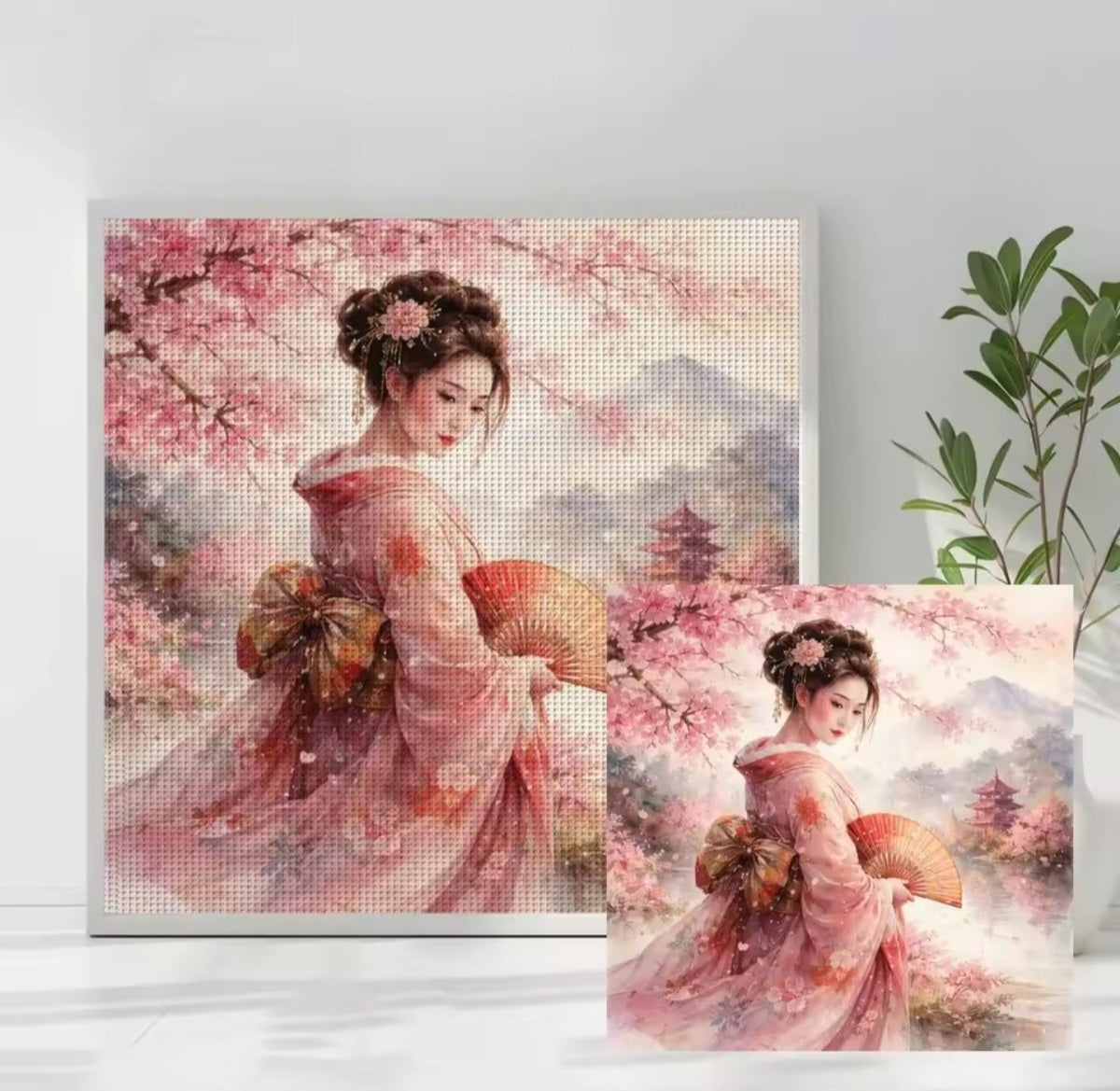 DIY Printed Cross Stitch Kit, Demure Blossoms, Embroidery, 11 or 14 CT, 50x50, Beginners