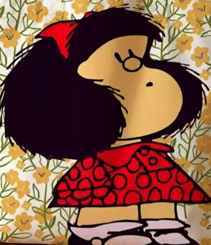 Mafalda in a Curtain of Flowers, Canvas Tote Bag, 2 Sizes, Reusable