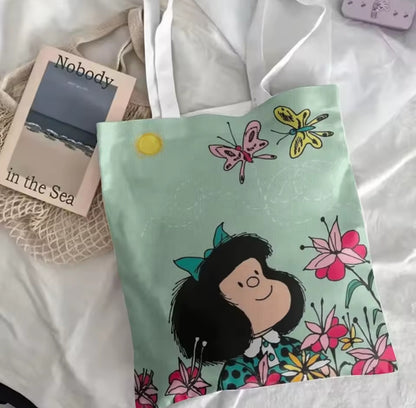 Mafalda Gives Me Butterflies, Canvas Tote Bag, 2 Sizes, Reusable