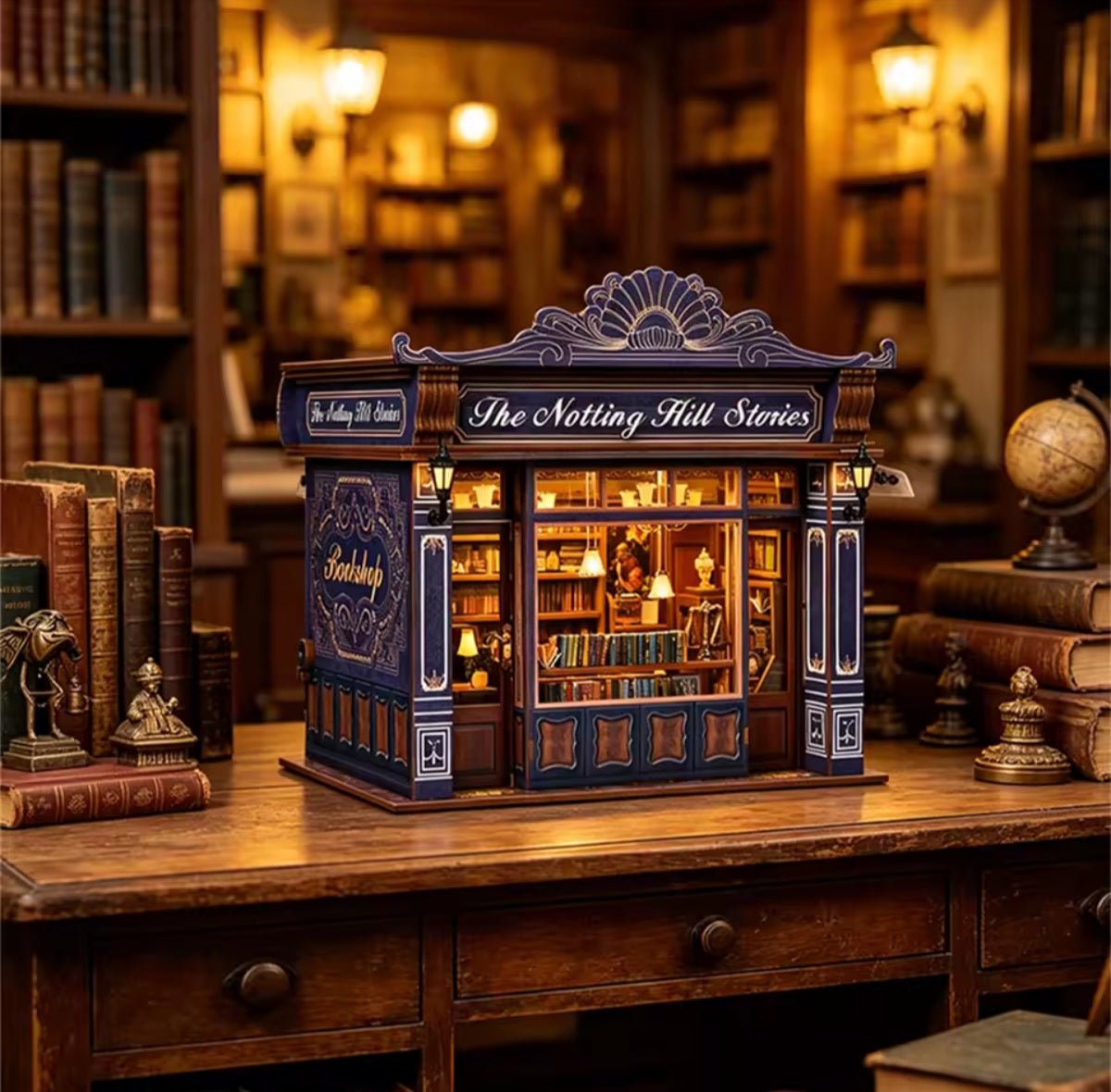Notting Hill Bookstore, DIY Book Nook Kit, Puzzle, LED Light, Movable Furniture