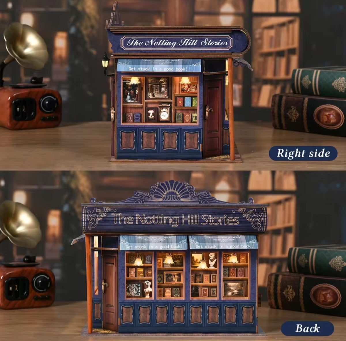 Notting Hill Bookstore, DIY Book Nook Kit, Puzzle, LED Light, Movable Furniture