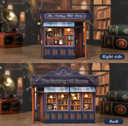 Notting Hill Bookstore, DIY Book Nook Kit, Puzzle, LED Light, Movable Furniture