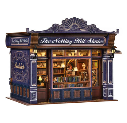 Notting Hill Bookstore, DIY Book Nook Kit, Puzzle, LED Light, Movable Furniture