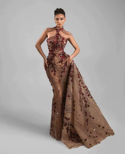 Beaded Crystal Mermaid Gown, Detachable Train, Petite to Plus Sizes, Custom Tailored