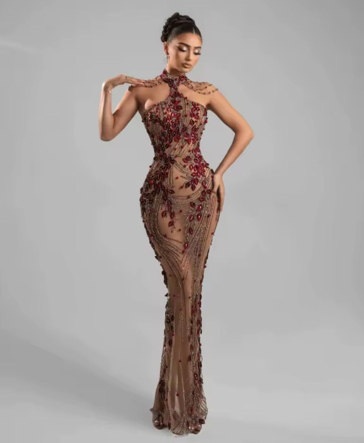 Beaded Crystal Mermaid Gown, Detachable Train, Petite to Plus Sizes, Custom Tailored