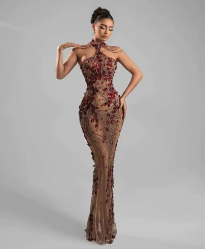 Beaded Crystal Mermaid Gown, Detachable Train, Petite to Plus Sizes, Custom Tailored