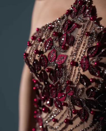 Beaded Crystal Mermaid Gown, Detachable Train, Petite to Plus Sizes, Custom Tailored