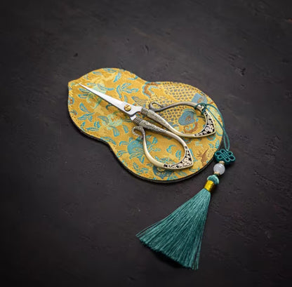 Vintage Mini Embroidery Scissors, Tassel, Craft Shears, Fabric Gourd in Canary Yellow