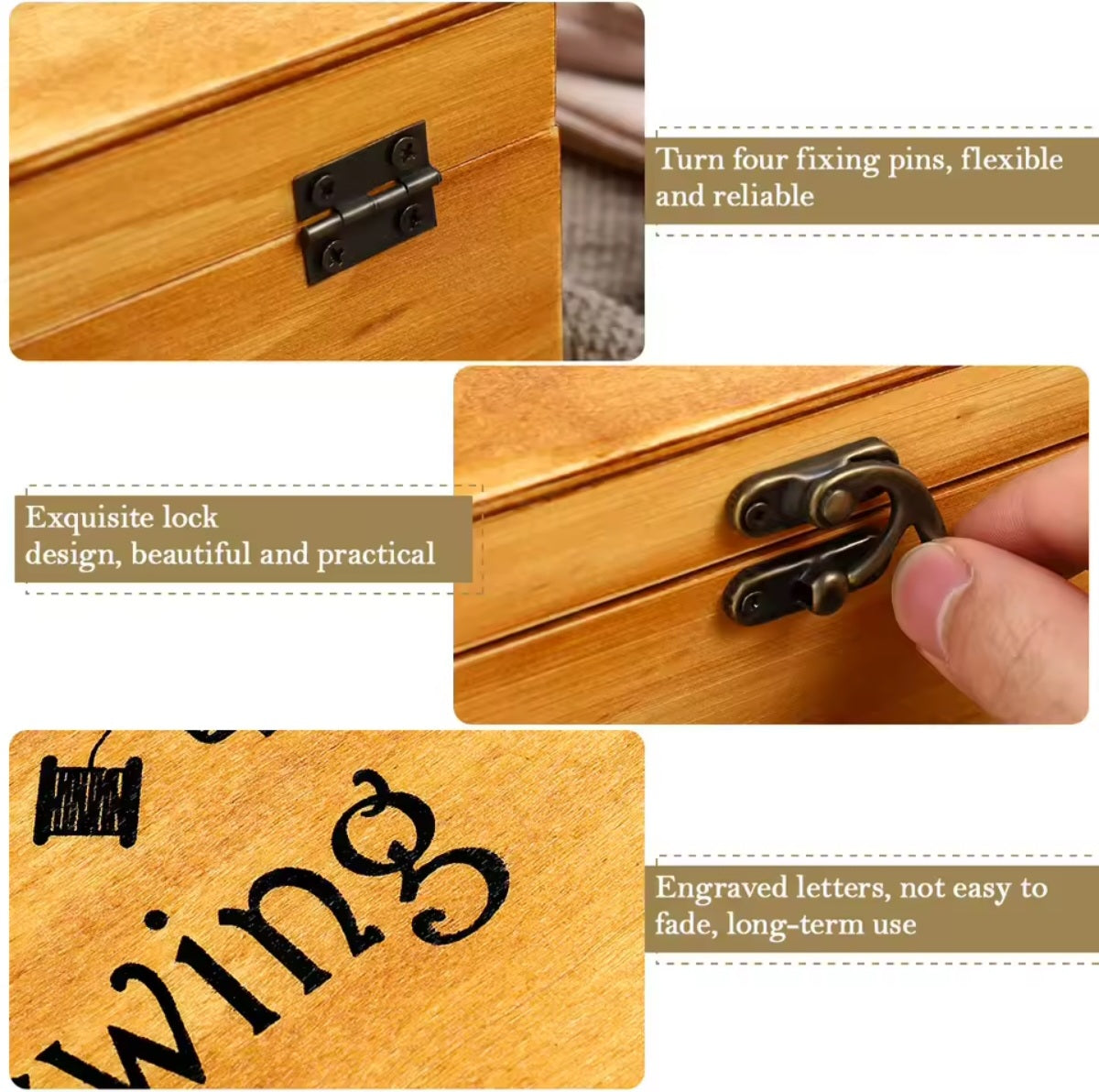 Handcrafted Wooden Sew Kit, Accessories, Pin Cushion, Threader,  Needles, Scissors