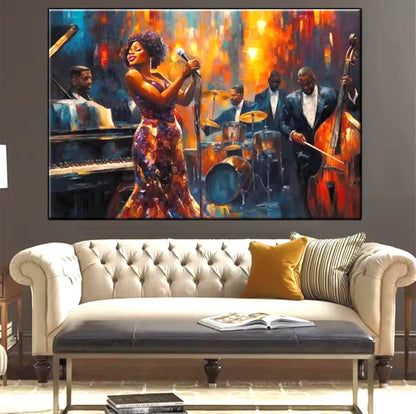 Jazz Diamond Paint Kit, Crystal Art, Choose Large Sizes, Round or Square Drill, Bright DMC Colors, Gift Love of Art and Music