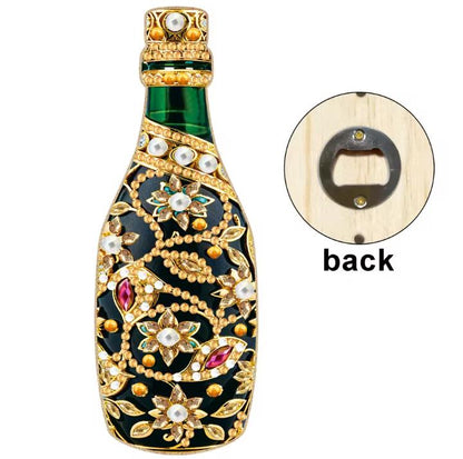 Diamond Paint a Bottle Opener, Carved Wooden Champagne Shape, Magnet attached, Crystal Mosaic Kit, Bling Kitchen Decor, Fun Bright Day