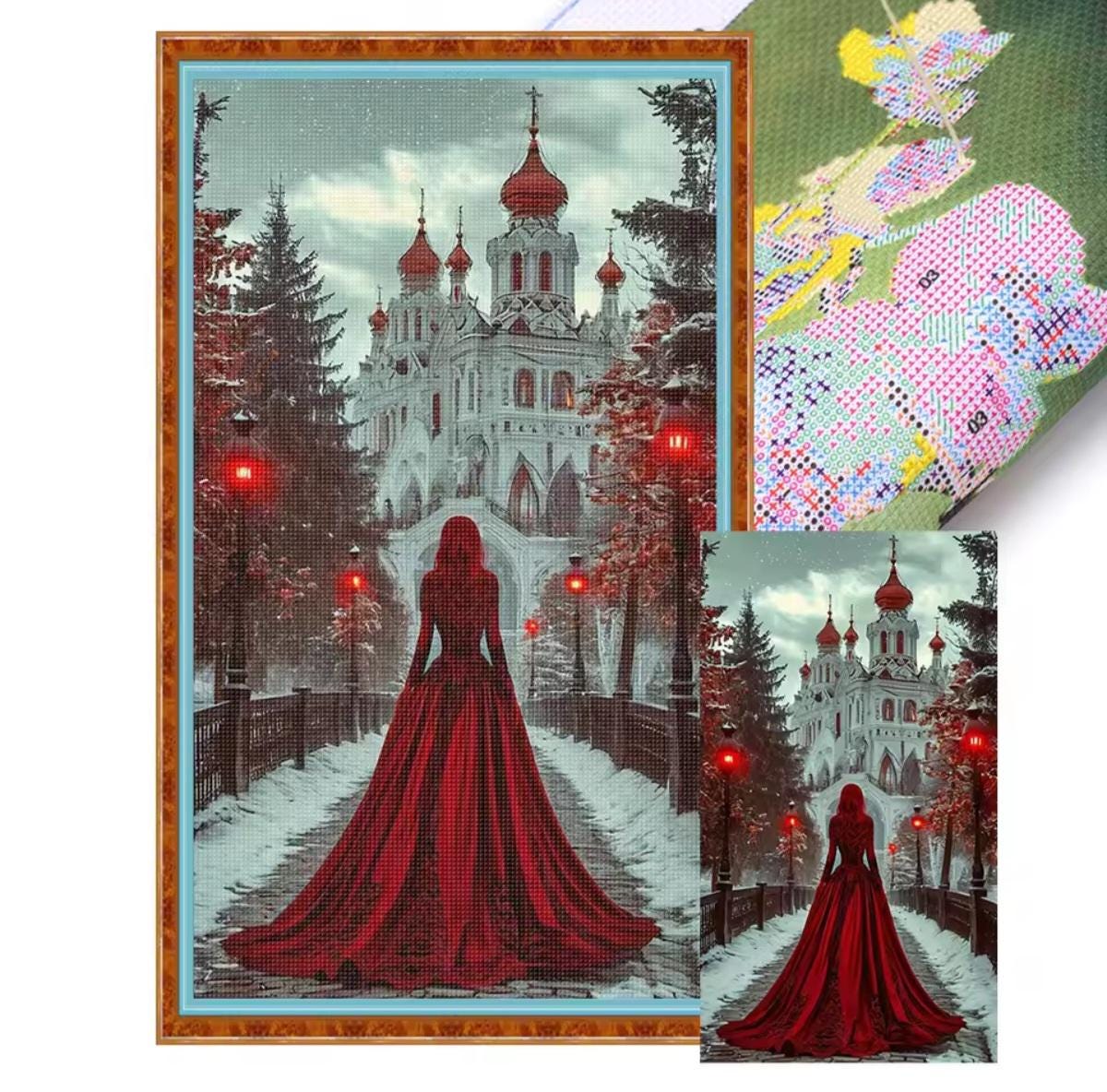 DIY Cross Stitch Kit, Winter Castle, 11CT, Printed Canvas, 40x70, DIY Embroider Decor or Gift, Snow Seasonal, Holidays, Christmas