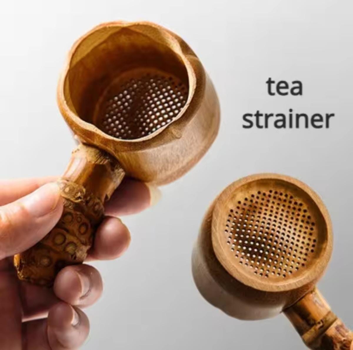 Natural Bamboo Tea Scoop Infuser, Carved, Varietal Tea Leaf Filter Sieve
