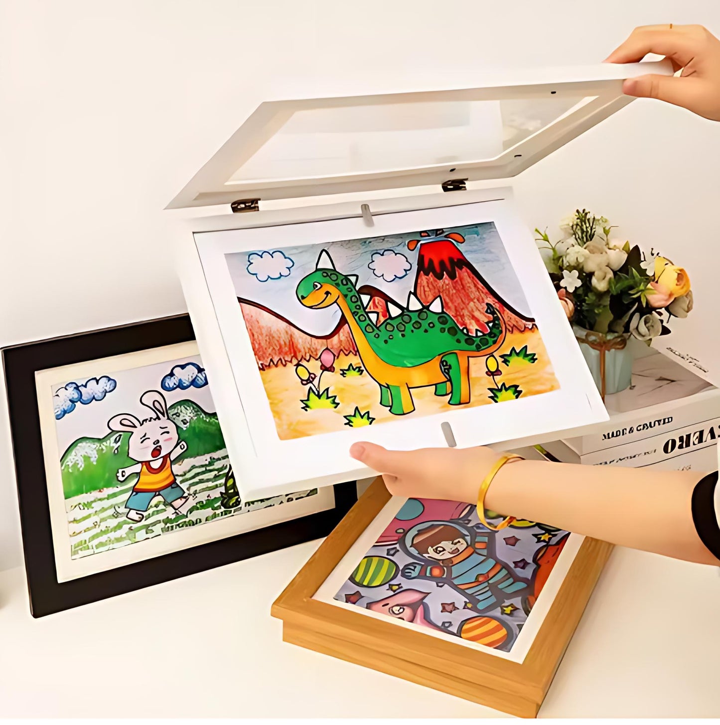 Wooden Art Display Case A4, Magnetic Closure, Craft Storage