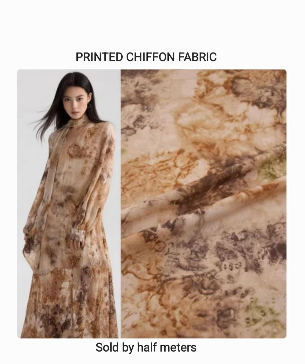 Fabric, Printed Chiffon, Abstract Floral, Light Dress, Shirt, Collages, Sold By Half Meter